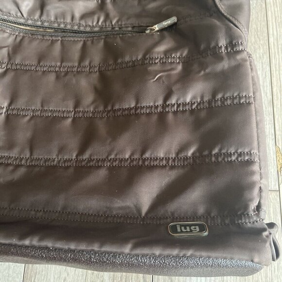 Lug Womens Puffer Large Satchel Crossbody Bag Purse Brown Nylon EUC - Picture 2 of 8
